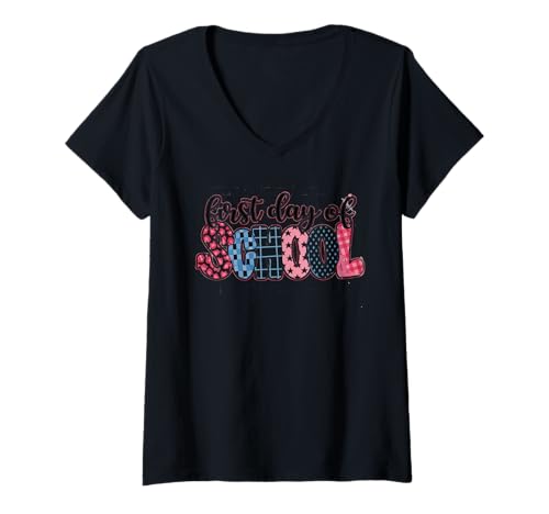 Damen Schulanfang Tshirt Kinder Schüler Schule Lehrer Teacher T-Shirt mit V-Ausschnitt von Schulanfang Tshirt Herren Damen Schule Schüler