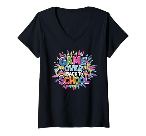 Damen Schulanfang Tshirt Kinder Schüler Schule Lehrer Teacher T-Shirt mit V-Ausschnitt von Schulanfang Tshirt Herren Damen Schule Schüler
