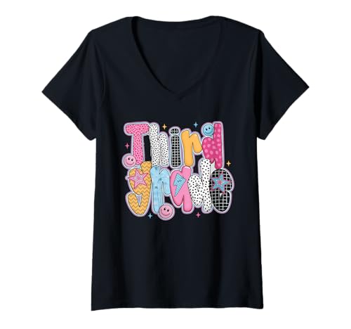 Damen Schulanfang Tshirt Kinder Schüler Schule Lehrer Teacher T-Shirt mit V-Ausschnitt von Schulanfang Tshirt Herren Damen Schule Schüler