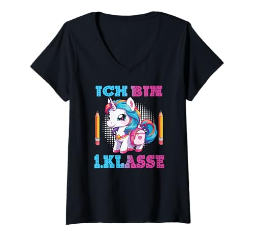 Damen Einschulung 2025 "Ich Bin 1. Klasse Schulkind Einhorn T-Shirt mit V-Ausschnitt Damen Einschulung 2025 "Ich Bin 1. Klasse Schulkind Einhorn T-Shirt mit V-Ausschnitt von Schulanfang Unicorn Einschulungsgeschenke Mädchen