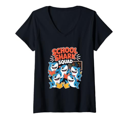 Damen School Shark Squad Schulhai Team Schule Kinder Lernen T-Shirt mit V-Ausschnitt Damen School Shark Squad Schulhai Team Schule Kinder Lernen T-Shirt mit V-Ausschnitt von Schulhai Mannschaft Schule Lesen Mathe Kinder Team