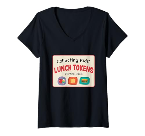 Damen Lustiges Schulstart Design – Collecting Kids’ Lunch Tokens T-Shirt mit V-Ausschnitt Damen Lustiges Schulstart Design – Collecting Kids’ Lunch Tokens T-Shirt mit V-Ausschnitt von Schulhumor & Elternalltag Designs