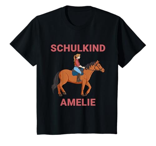 Kinder Schulkind Pferde Reiten Pferd Schule Amelie Einschulung T-Shirt von Schulkind Amelie T-Shirts zur Einschulung