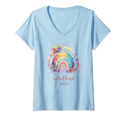 Damen Schulkind 2025 Einschulung Schulstart 1.Klasse Schulanfang T-Shirt mit V-Ausschnitt Damen Schulkind 2025 Einschulung Schulstart 1.Klasse Schulanfang T-Shirt mit V-Ausschnitt von Schulkind Crew