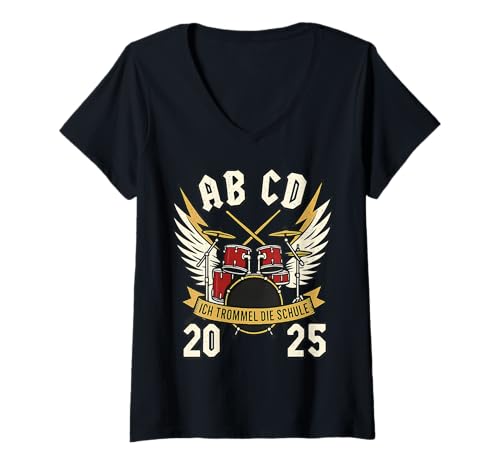 Damen Schulkind 2025 Schlagzeug Rock Ich Trommel Die Schule T-Shirt mit V-Ausschnitt Damen Schulkind 2025 Schlagzeug Rock Ich Trommel Die Schule T-Shirt mit V-Ausschnitt von Schulkind Schlagzeug Rock Ich Trommel Die 2025