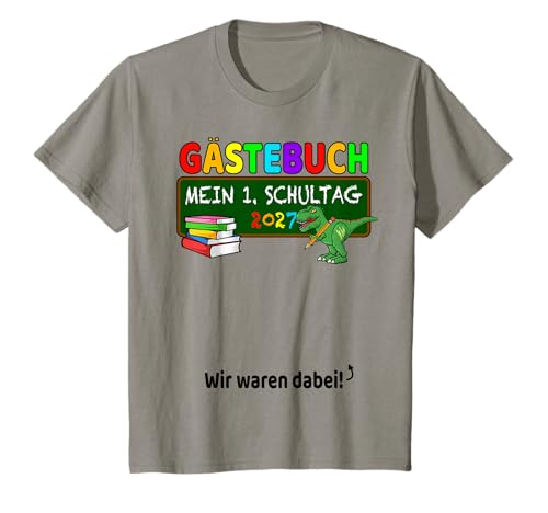 Kinder Einschulung 2027 Gästebuch Unterschreiben Dino Dinosaurier T-Shirt von Schulkind Schulanfang Schulstart Schulbeginn