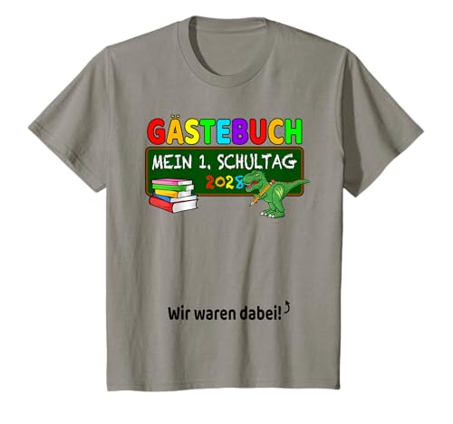 Kinder Einschulung 2028 Gästebuch Unterschreiben Dino Dinosaurier T-Shirt von Schulkind Schulanfang Schulstart Schulbeginn