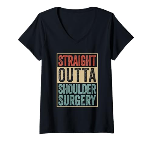 Damen Straight Outta Shoulder Surgery Retro Schulter Verletzung T-Shirt mit V-Ausschnitt von Schulter OP Genesung Geschenke Damen Herren Kinder
