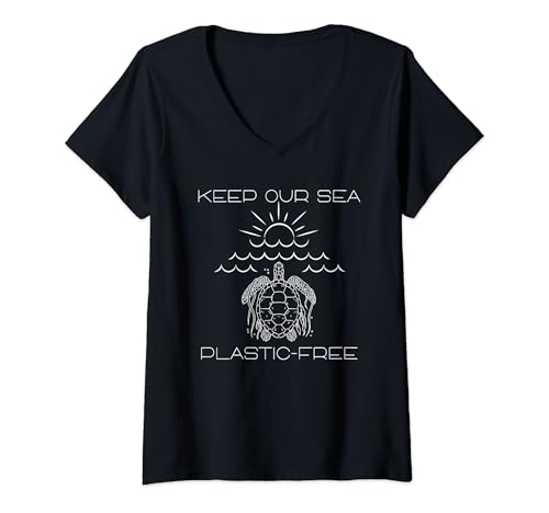 Damen Keep Our Sea Plastic-free Schildkröten-enthusiast T-Shirt mit V-Ausschnitt von Schutz Der Meeresschildkröten Meeresleben