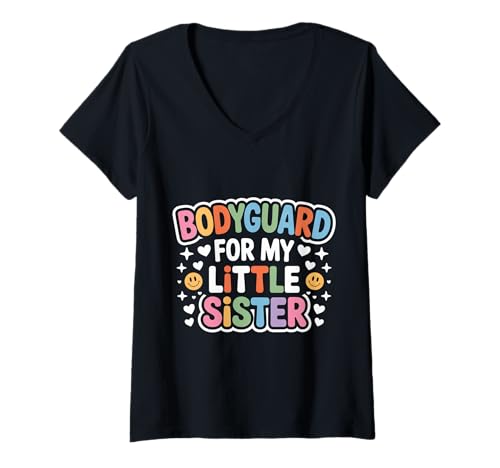 Damen Bodyguard for My Little Sister Bruder Geschwister - T-Shirt mit V-Ausschnitt von Schutzbruder und Geschwisterbindung