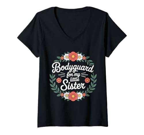 Damen Bodyguard for My Little Sister Bruder Geschwister - T-Shirt mit V-Ausschnitt von Schutzbruder und Geschwisterbindung
