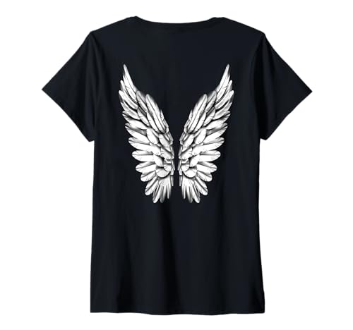 Damen Engelsflügel Weiß Engel Flügel Engelflügel Angelwings Engel T-Shirt mit V-Ausschnitt von Schutzengel Engel & Freiheit