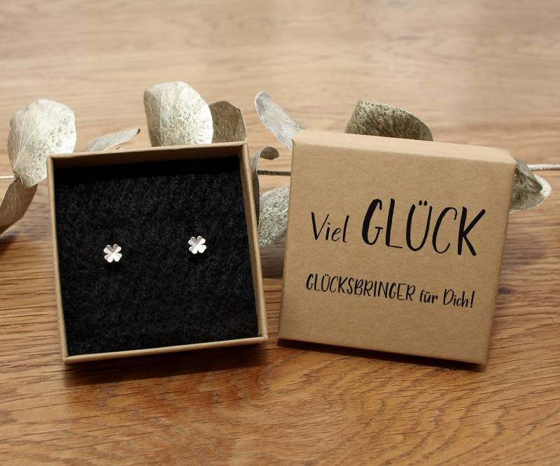 Glücksbringer Kleeblatt Ohrstecker 925 Silber in Hochwertiger Geschenkschachtel Mit Dem Text Viel Glück von SchutzengelGeschenke