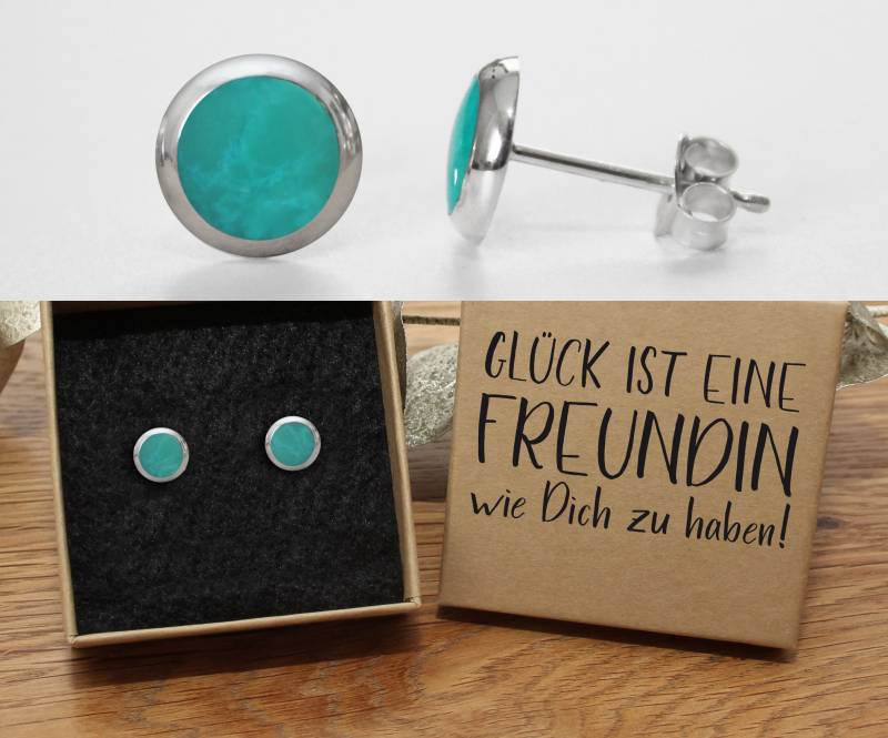 Ohrstecker Türkis Onyx 925 Silber 8mm in Hochwertiger Geschenkschachtel Mit Einem Text Ihrer Wahl von SchutzengelGeschenke