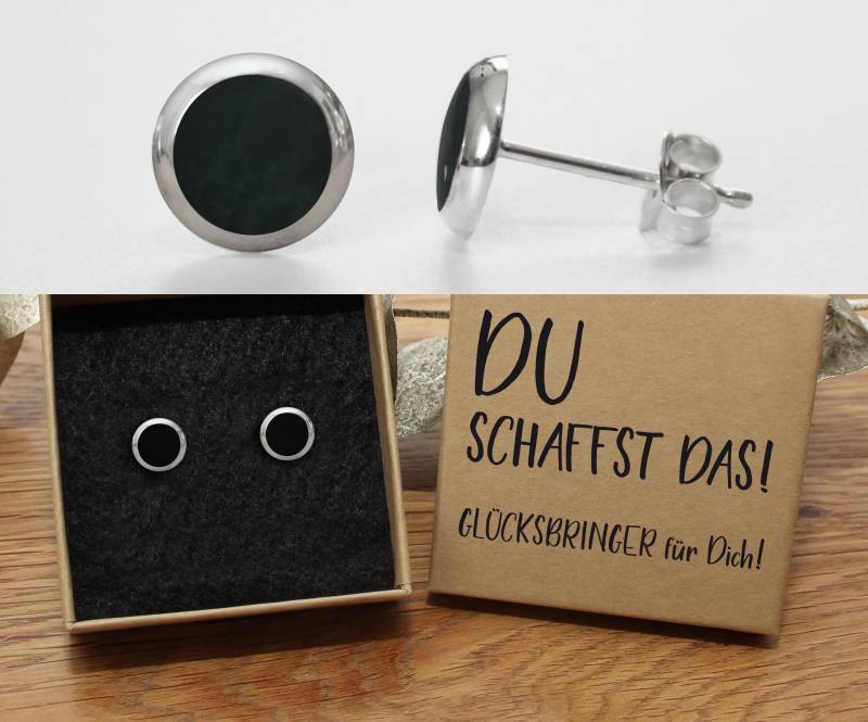 Schwarze Ohrstecker Onyx 925 Silber 8mm in Hochwertiger Geschenkschachtel Mit Einem Text Ihrer Wahl von SchutzengelGeschenke