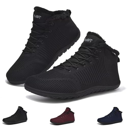 Schuvox Winter Barfußschuhe Herren Winterschuhe Damen Gefüttert Warm Breite Barfuss Schuhe Herbst Winterstiefel Winterboots Outdoor Barfuß Sneaker Rutschfeste Schwarz 38 von Schuvox