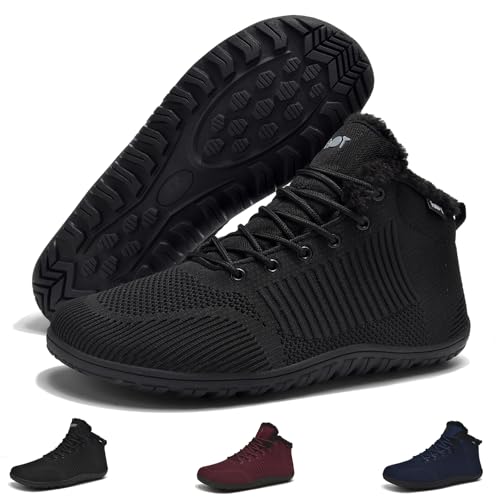 Schuvox Barfuss Schuhe Damen Winter Barfußschuhe Herren Winterschuhe Winterstiefel Gefüttert Warm Winter Sneaker Damenschuhe Herbst Schuhe Outdoor Schneestiefel Winterboots Schwarz 40 von Schuvox