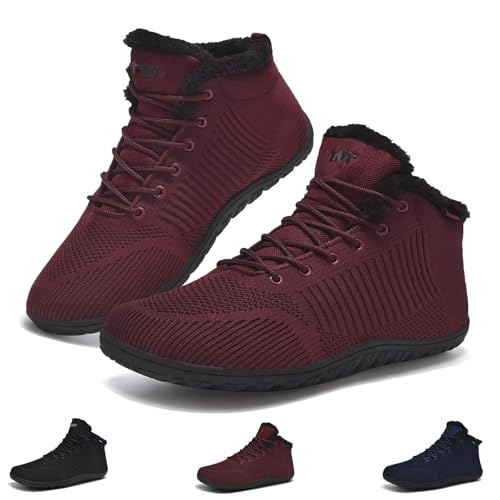 Schuvox Winter Barfußschuhe Damen Herren Winterschuhe Barfuss Schuhe Herbst Gefüttert Warm Winter Sneaker Barfussschuhe Damenschuhe Bequem Rutschfest Winterboots Weinrot 37 von Schuvox