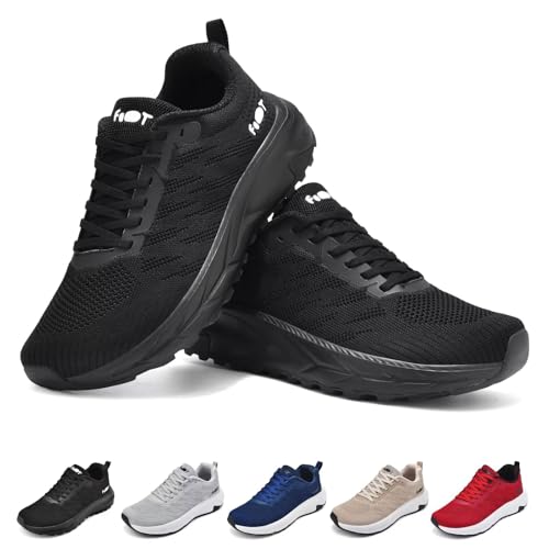Schuvox Herren Turnschuhe Männer Sneaker Walkingschuhe Outdoor Fitness Schuhe Straßenlaufschuhe Moderne Sportschuhe Leichte Bequeme Freizeit Schuhe für Breite Füße Running Shoes Schwarz 44 von Schuvox
