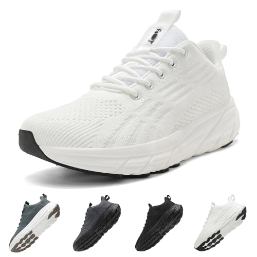 Schuvox Laufschuhe Damen Herren Atmungsaktiv Leicht Weiß Jogging Sneaker mit Dämpfung Weite Passform Turnschuhe für Fitness Training rutschfest Strapazierfähig Freizeit Walkingschuhe Unisex 39EU von Schuvox