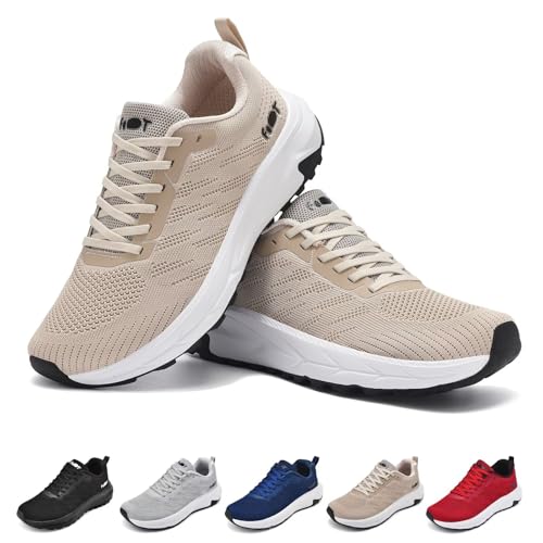 Schuvox Laufschuhe Herren Damen Turnschuhe Breite Hallenschuhe Bequem Straßenlaufschuhe Gymnastikschuhe Atmungsaktiv Sportschuhe rutschfest Joggingschuhe Sommer Sport Schuhe Beige 42 von Schuvox