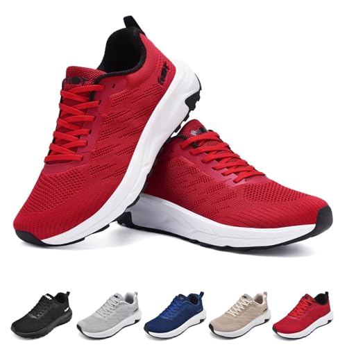 Schuvox Turnschuhe Herren Männer Sneaker Walkingschuhe Outdoor Fitness Schuhe Straßenlaufschuhe Moderne Sportschuhe Leichte Bequeme Tennisschuhe für Breite Füße Running Shoes Rot 45 von Schuvox