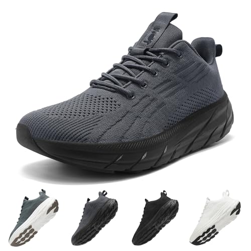 Schuvox Weite Laufschuhe Herren Damen Atmungsaktiv Leicht Sneaker mit Dämpfung Bequem Sportschuhe für Jogging Training Fitnessstudio Strapazierfähig Freizeit Straßenlaufschuhe Unisex Dunkelgrau 39EU von Schuvox