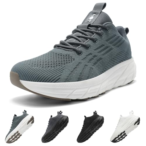 Schuvox Weite Laufschuhe Herren Damen mit Dämpfung Leicht Bequem Straßenlaufschuhe Turnschuhe für Jogging Training Atmungsaktiv Sportschuhe Fitnessstudio Freizeit Walkingschuhe Unisex Graugrün 40EU von Schuvox