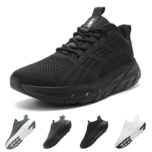 Schuvox Weite Laufschuhe Herren Damen mit Dämpfung Leicht Atmungsaktiv Sneaker Bequem Sportschuhe für Jogging Training Trekking rutschfest Strapazierfähig Turnschuhe Fitnessschuhe Unisex Schwarz 37EU von Schuvox