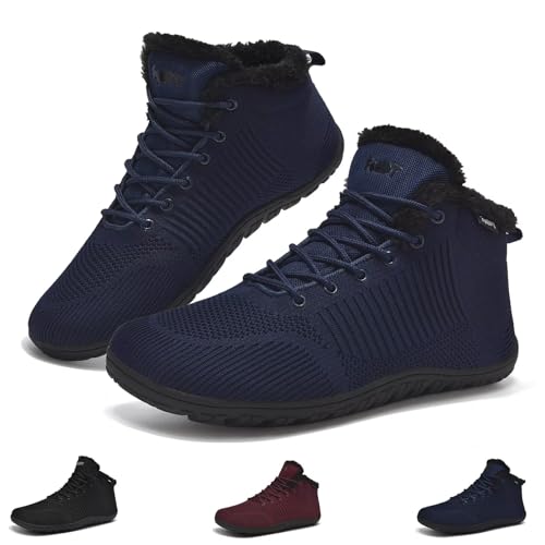 Schuvox Barfuss Schuhe Damen Winter Barfußschuhe Herren Winterschuhe Winterstiefel Gefüttert Warm Winter Sneaker Damenschuhe Herbst Schuhe Outdoor Schneestiefel Winterboots Blau 40 von Schuvox