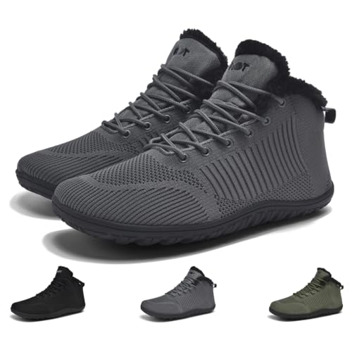 Schuvox Winter Barfußschuhe Damen Wasserdicht Herbst Schuhe Breite Herren Winterschuhe Warme Winter Stiefel Grau 38 von Schuvox