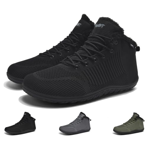 Schuvox Winter Barfußschuhe Damen Wasserdicht Herbst Schuhe Breite Herren Winterschuhe Warme Winter Stiefel Schwarz 41 von Schuvox