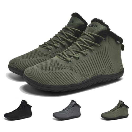 Schuvox Winter Barfußschuhe Herren Wasserdicht Herbst Schuhe Damen Winterboots Winter Sneaker Warme Winterstiefel Grün 45 von Schuvox