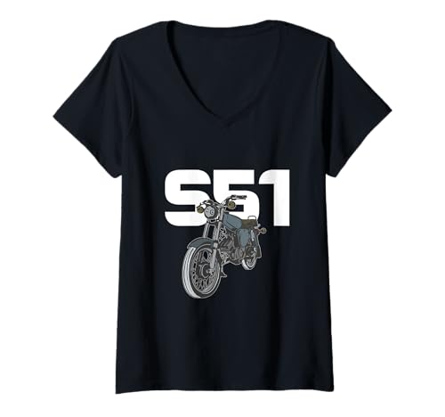 Damen Retro Simme Moped Nostalgie Ostblock Schwalbe Fahrer DDR T-Shirt mit V-Ausschnitt Damen Retro Simme Moped Nostalgie Ostblock Schwalbe Fahrer DDR T-Shirt mit V-Ausschnitt von Schwalbenfahrer Motorrad DDR Schwalbe Moped
