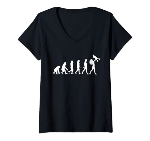 Damen Mama mit Kind Evolution Frau Kleinkind Geschenk Muttertag T-Shirt mit V-Ausschnitt von Schwanger Eltern Geschenk Mama Evolution Kind