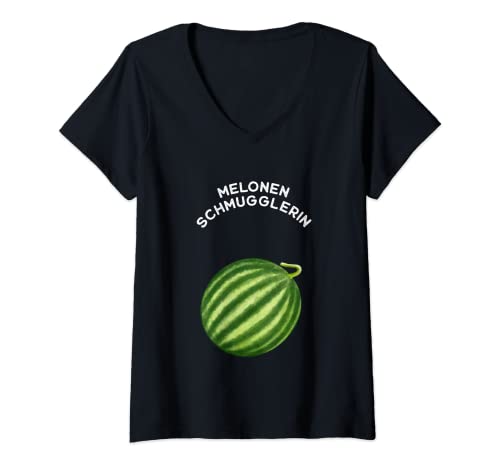 Damen Lustiges Melonenschmugglerin T-Shirt mit V-Ausschnitt Damen Lustiges Melonenschmugglerin T-Shirt mit V-Ausschnitt von Schwangerschaft Ankündigung