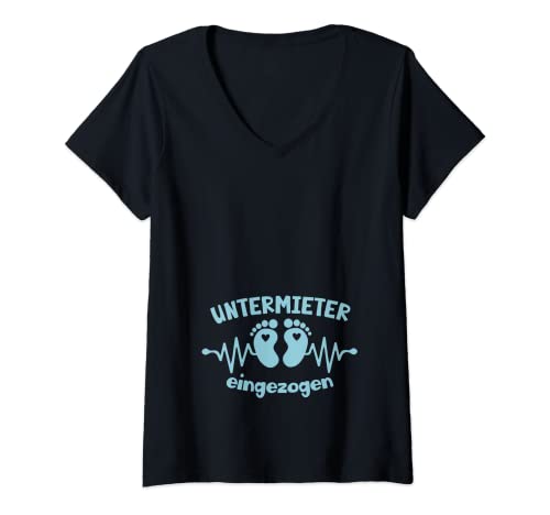 Damen Lustiges werdende Mama Baby Untermieter eingezogen Schwanger T-Shirt mit V-Ausschnitt von Schwangerschaft Geschenk & es wird Junge Mädchen