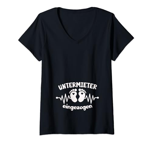 Damen Lustiges werdende Mama Baby Untermieter eingezogen Schwanger T-Shirt mit V-Ausschnitt von Schwangerschaft Geschenk & es wird Junge Mädchen