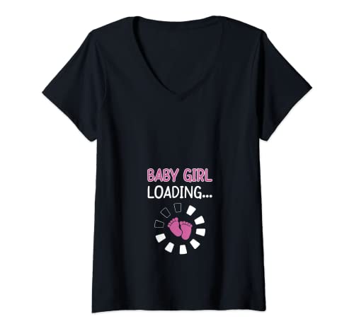 Damen Werdende Mama Schwangerschaft Baby Girl Mädchen Loading PC T-Shirt mit V-Ausschnitt von Schwangerschaft Loading Baby Mama Gaming