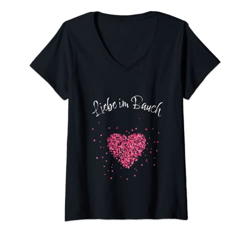 Damen Liebe im Bauch Mama Mutter schwanger Babybauch Geschenk T-Shirt mit V-Ausschnitt von Schwangerschaft Schwanger Mama Mutter Geschenkidee