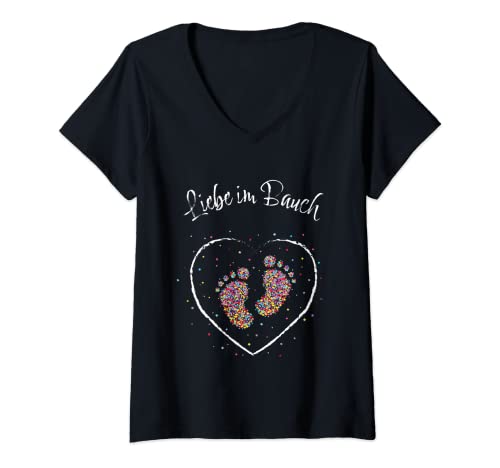 Damen Liebe im Bauch werdende Mama Babybauch schwangere Geschenk T-Shirt mit V-Ausschnitt von Schwangerschaft Schwanger Mama Mutter Geschenkidee