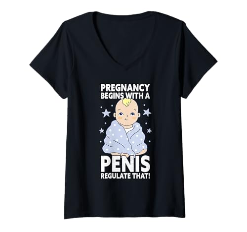 Damen Pregnancy Begins with A Penis T-Shirt mit V-Ausschnitt Damen Pregnancy Begins with A Penis T-Shirt mit V-Ausschnitt von Schwangerschaft Schwanger Werdende Mutter Design