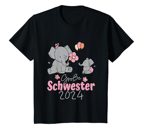 Kinder Große Schwester 2024 Elefanten Design für Mädchen T-Shirt von Schwangerschaft Verkünden Geschenk Geburt