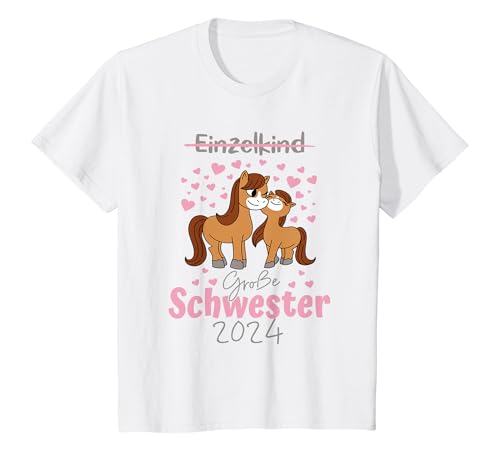 Kinder Große Schwester 2024 Pferd Design für Mädchen T-Shirt von Schwangerschaft Verkünden Geschenk Geburt