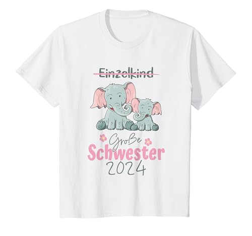 Kinder Große Schwester 2024 Elefanten Design für Mädchen T-Shirt von Schwangerschaft Verkünden Geschenk Geburt