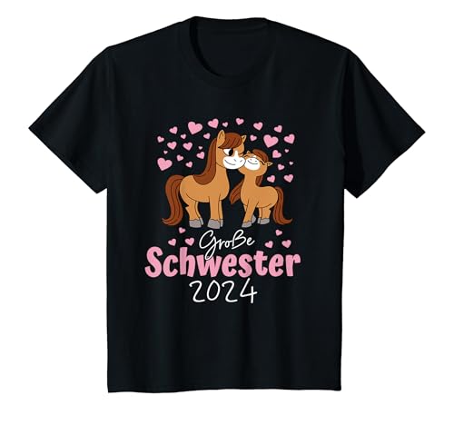 Kinder Große Schwester 2024 Pferd Mädchen T-Shirt von Schwangerschaft Verkünden Geschenk Geburt