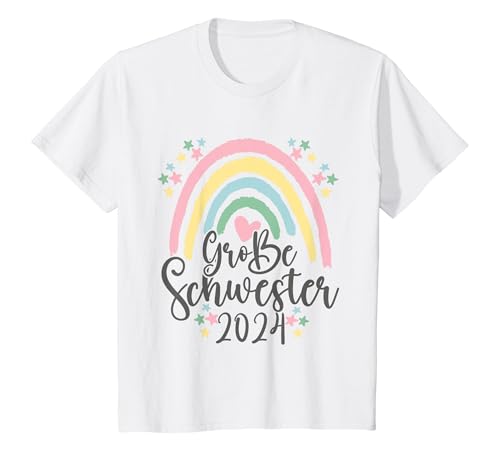 Kinder Große Schwester 2024 Regenbogen Baby Verkündung Mädchen T-Shirt von Schwangerschaft Verkünden Geschenk Geburt