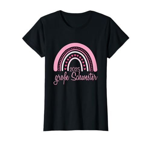 Große Schwester 2025 Mädchen Regenbogen Baby T-Shirt von Schwangerschaft Verkündung Baby Geschenk Geburt