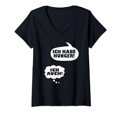 Damen Ich Habe Hunger Schwangere Werdende Mutter Schwangerschaft T-Shirt mit V-Ausschnitt von Schwangerschaft Werdende Mama Schwanger Geschenke