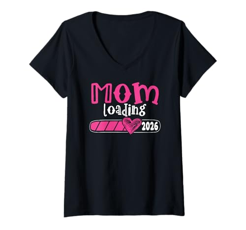 Damen Mutter 2026 Wird Geladen Mama 2026 T-Shirt mit V-Ausschnitt von Schwangerschaftsverkündung al Geschenk für Mamas